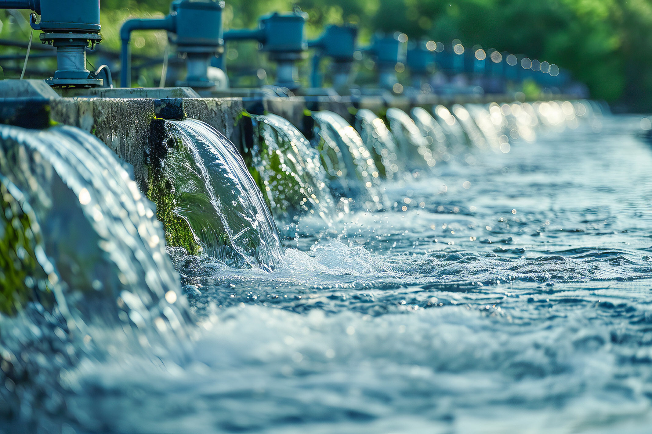 de l'eau arrive de diffèrent tuyaux