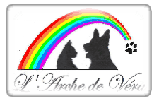 logo de l'association Arche de Véra avec un chien, un chat et un arc en ciel